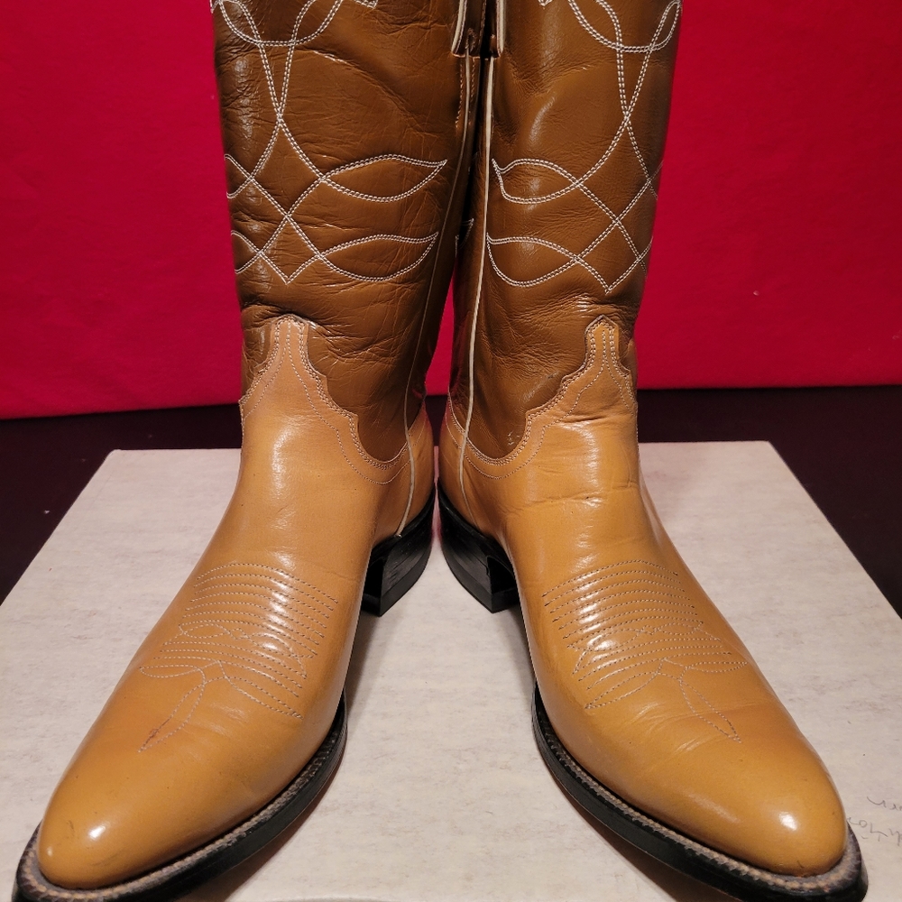 Justin Boots Two-Tone Tan & Brown Leather Cowboy Boots